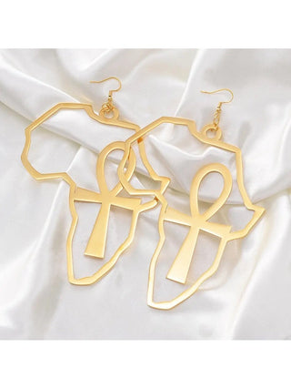 African Map Ankh 18ct Gold Plated Earrings