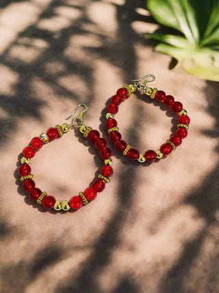 Red Beads Hoop Earrings