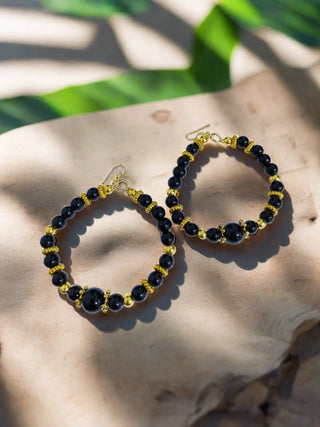 Black Beads Hoop Earrings