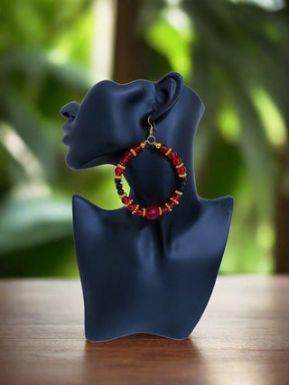 Red and Black Beads Hoop Earrings
