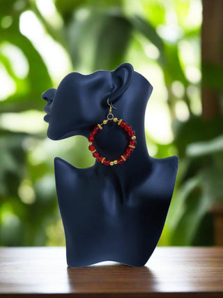 Red Beads Hoop Earrings
